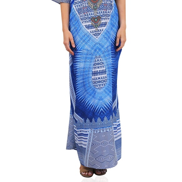 Blue Kaftan-Long Caftan Dress in Blue and White - Picture 6 of 6